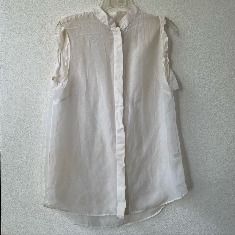 Public School NYC white sleeveless button down sheer blouse silk cotton blend